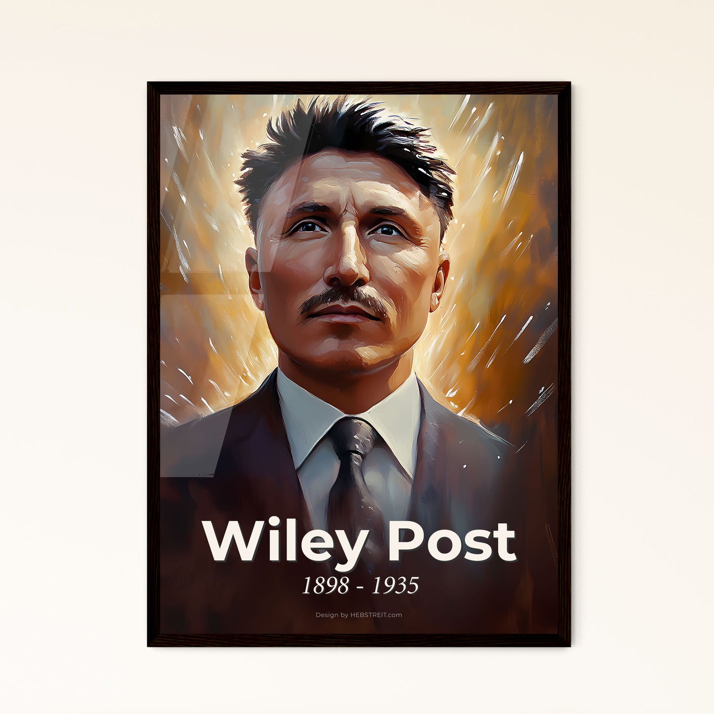 Portrait of Wiley Post, 1898 - 1935. Impressionistic painting of a man in a suit and tie.