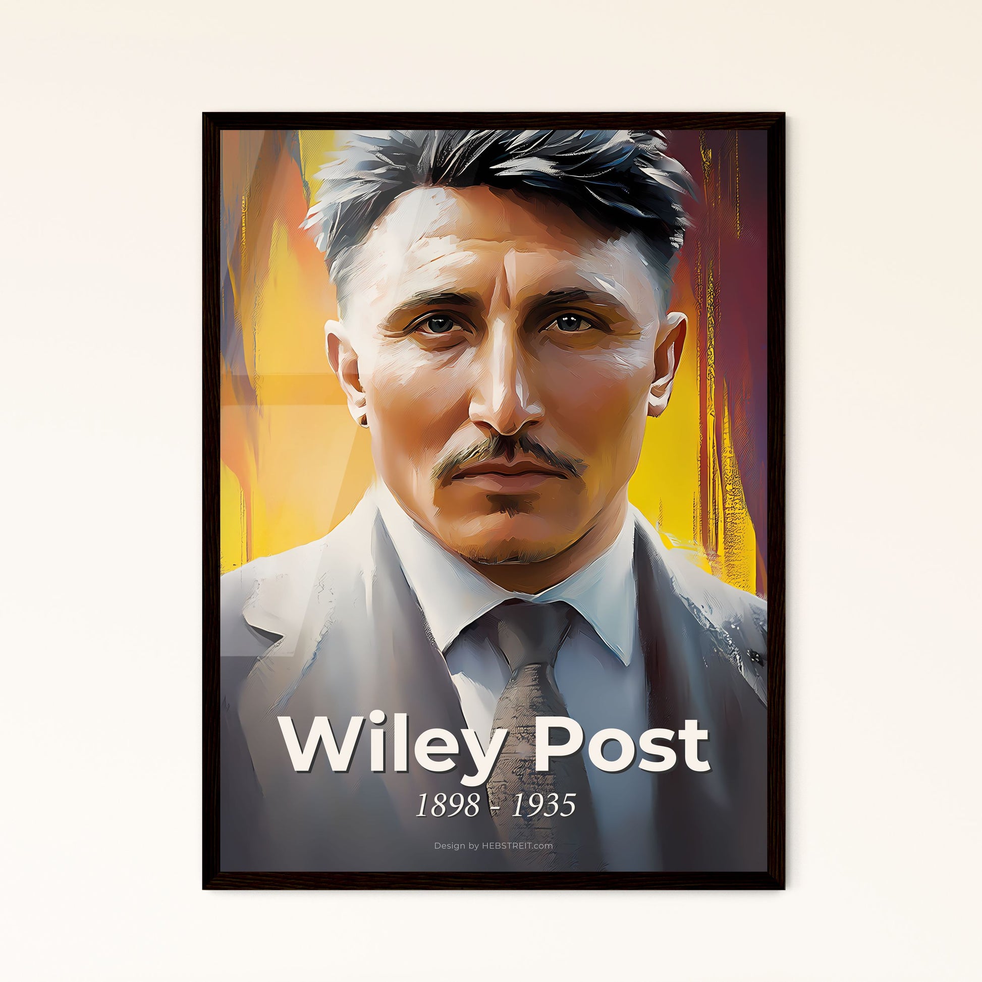 Portrait of Wiley Post, 1898 - 1935. Impressionistic painting of a man in a suit and tie.