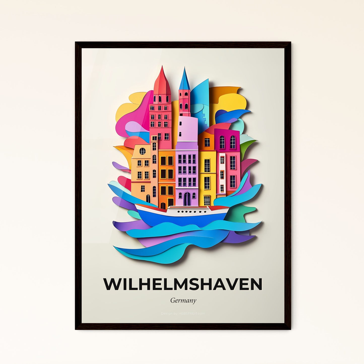 Vivid Wilhelmshaven, Germany - a paper cut of a city with a boat