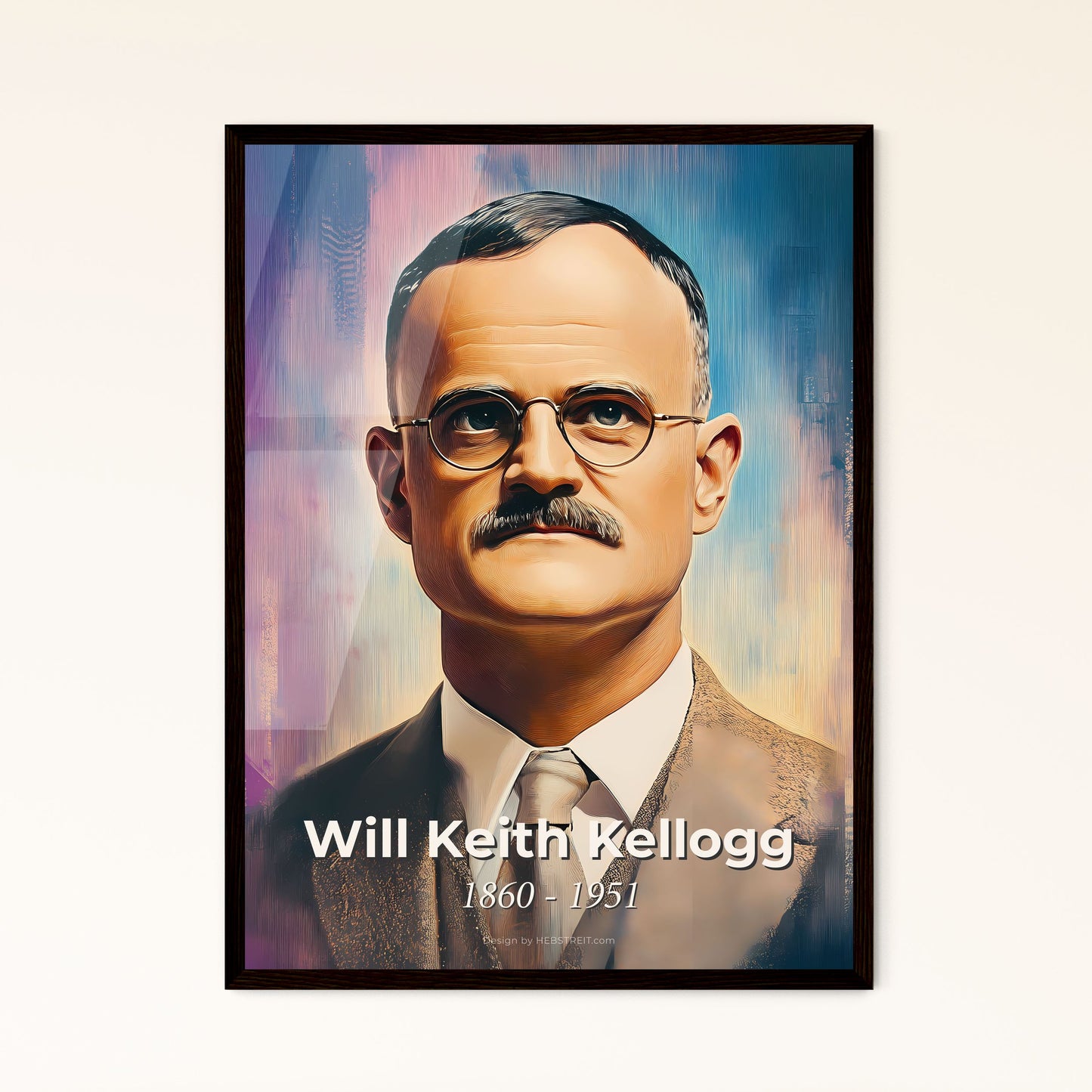 Portrait of Will Keith Kellogg, 1860 - 1951. Impressionistic painting of a man in a suit and tie.