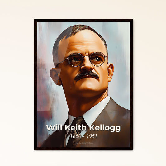 Portrait of Will Keith Kellogg, 1860 - 1951. Impressionistic painting of a man in a suit and tie.