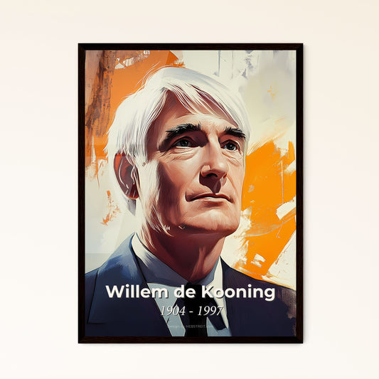 Portrait of Willem de Kooning, 1904 - 1997. Impressionistic painting of a man in a suit and tie.