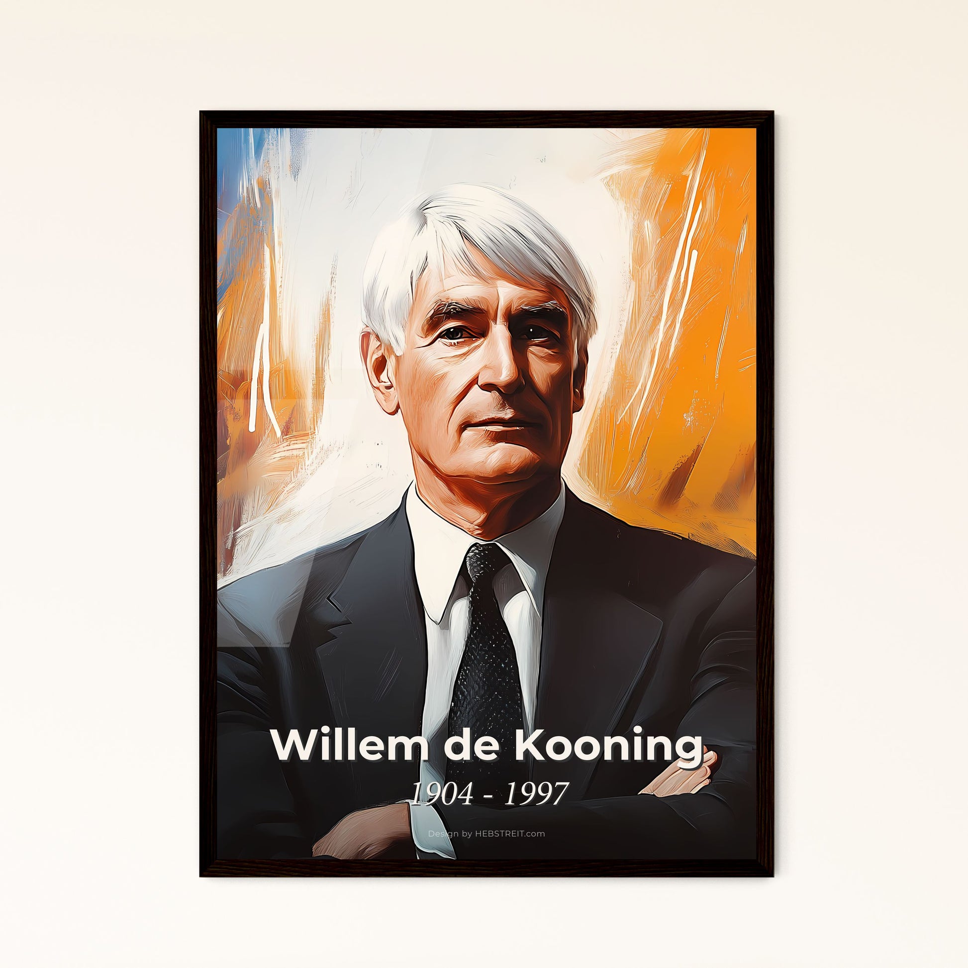 Portrait of Willem de Kooning, 1904 - 1997. Impressionistic painting of a man in a suit and tie.