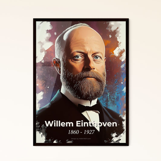 Portrait of Willem Einthoven, 1860 - 1927. Impressionistic painting of a man with a beard.