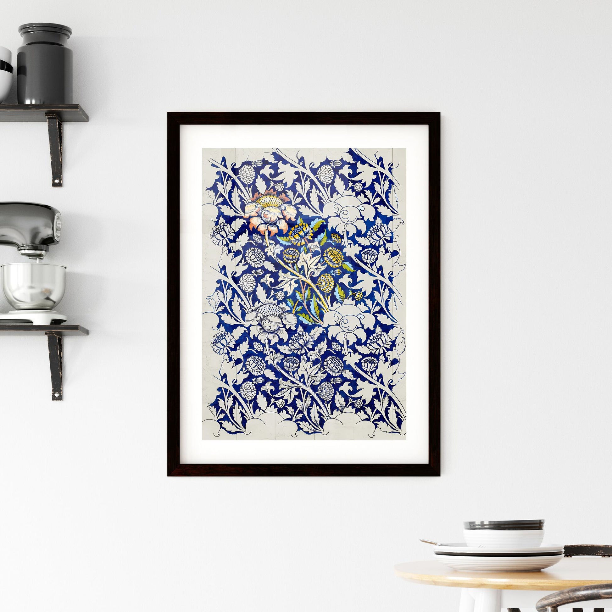 Framed Print of William Morris – Watercolour for Printed Fabric Design: Wey
