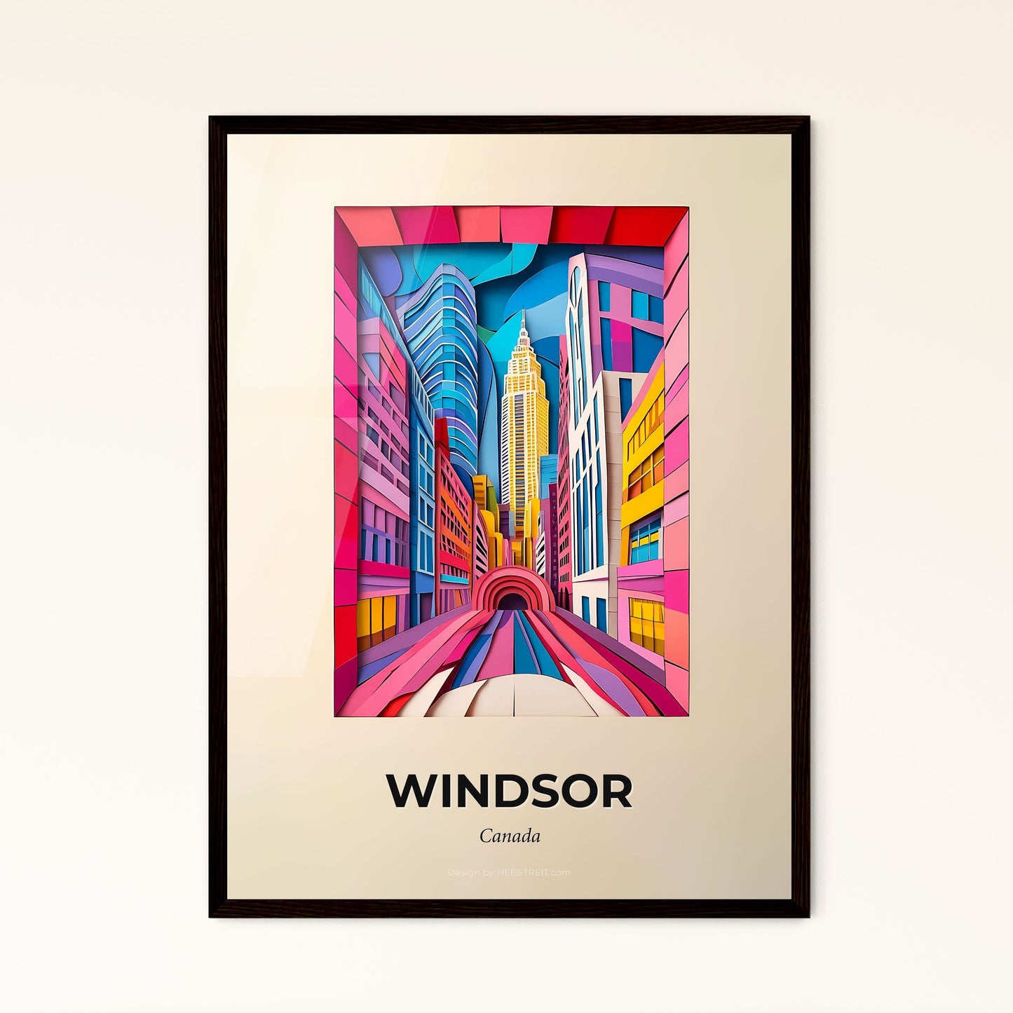 Vivid Windsor, Canada - a painting of a city with a train going through it