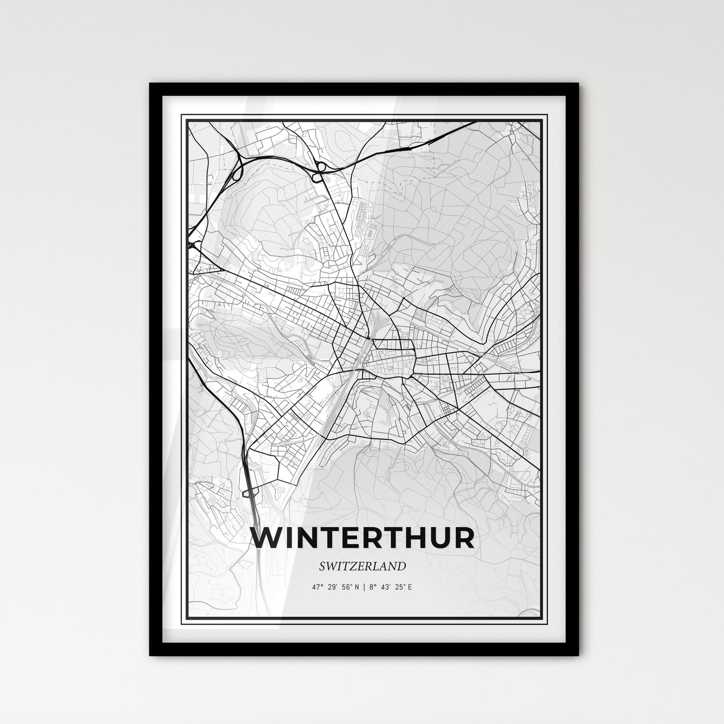 Winterthur Switzerland - Scandinavian Style City Map for Modern Home Decor