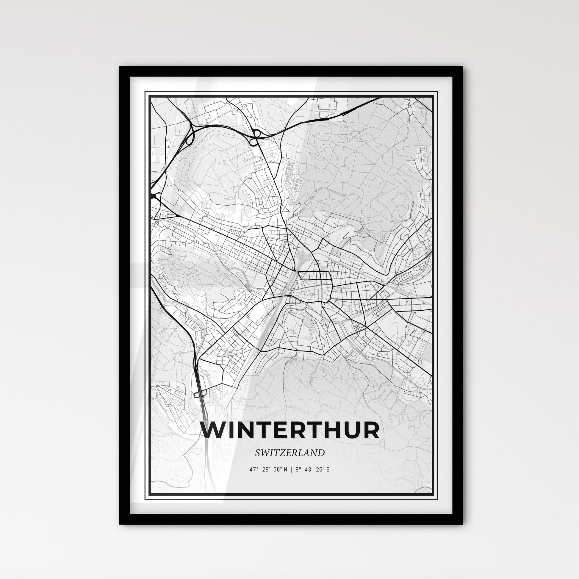 Winterthur Switzerland - Scandinavian Style City Map for Modern Home Decor