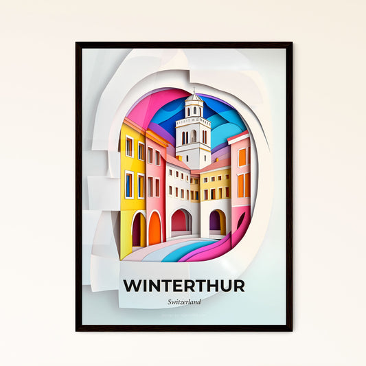 Vivid Winterthur, Switzerland - a paper cut of a city with a clock tower