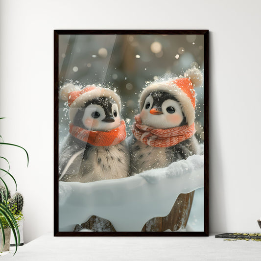 Whimsical Art Photography: Penguins Playing in a Bathtub, Storybook Illustration, Vibrant Painting, Snow Bowl Default Title