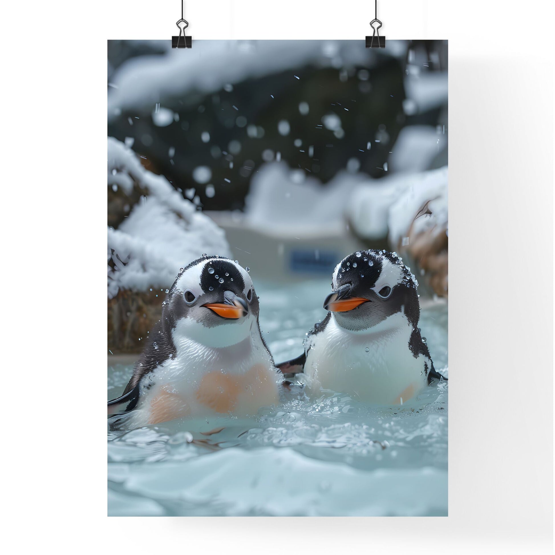 Whimsical Penguin Bathtub Buddies: Art Photography Inspired Storybook Illustration Featuring Penguins Playing in Snowy Water Default Title