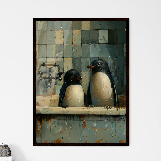 Wo penguins jump in a bathtub playing with each other, a storybook illustration, featured on cg society, art photography, whimsical, behance hd, storybook illustration black and white vintage - two penguins in a bathtub