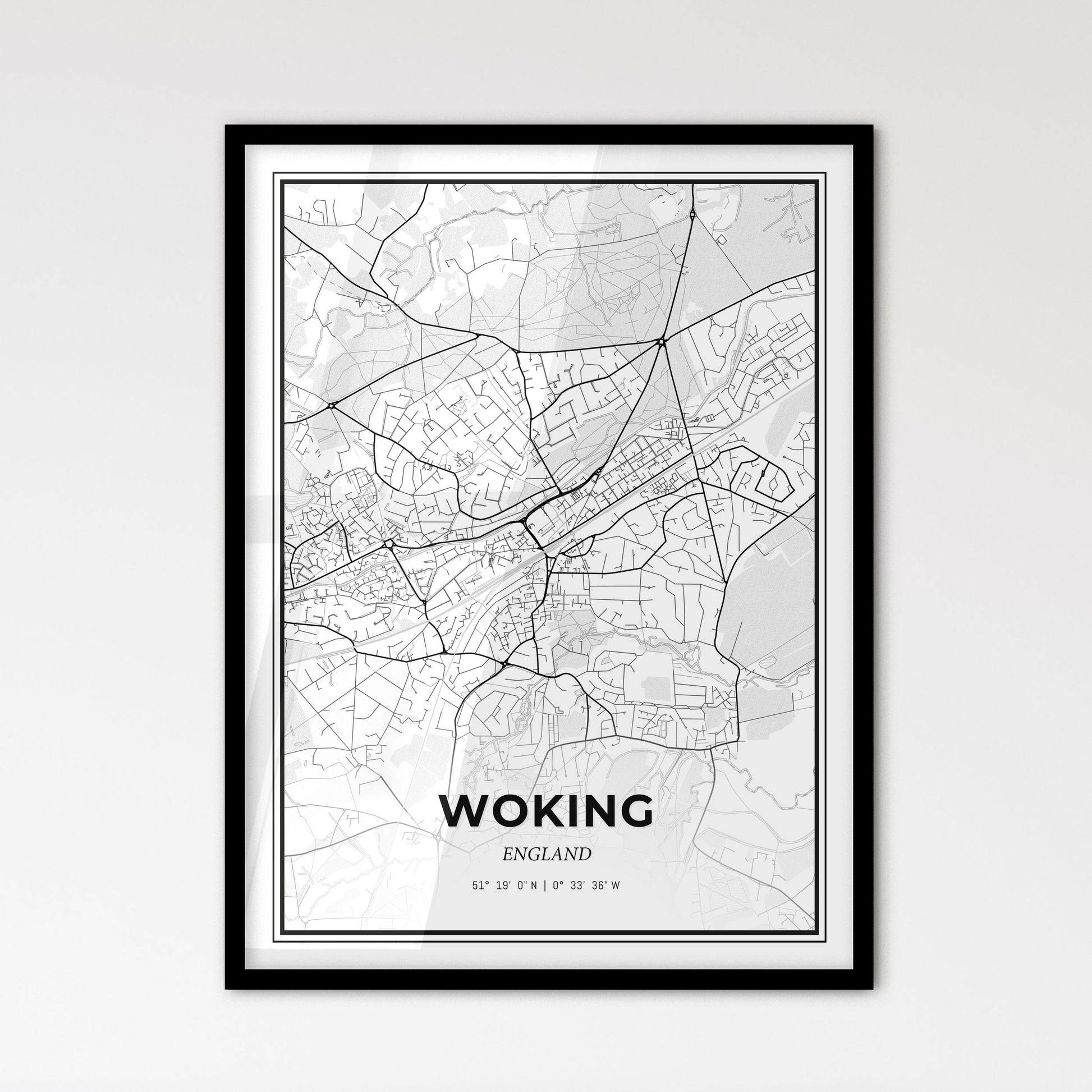 Woking England - Scandinavian Style City Map for Modern Home Decor