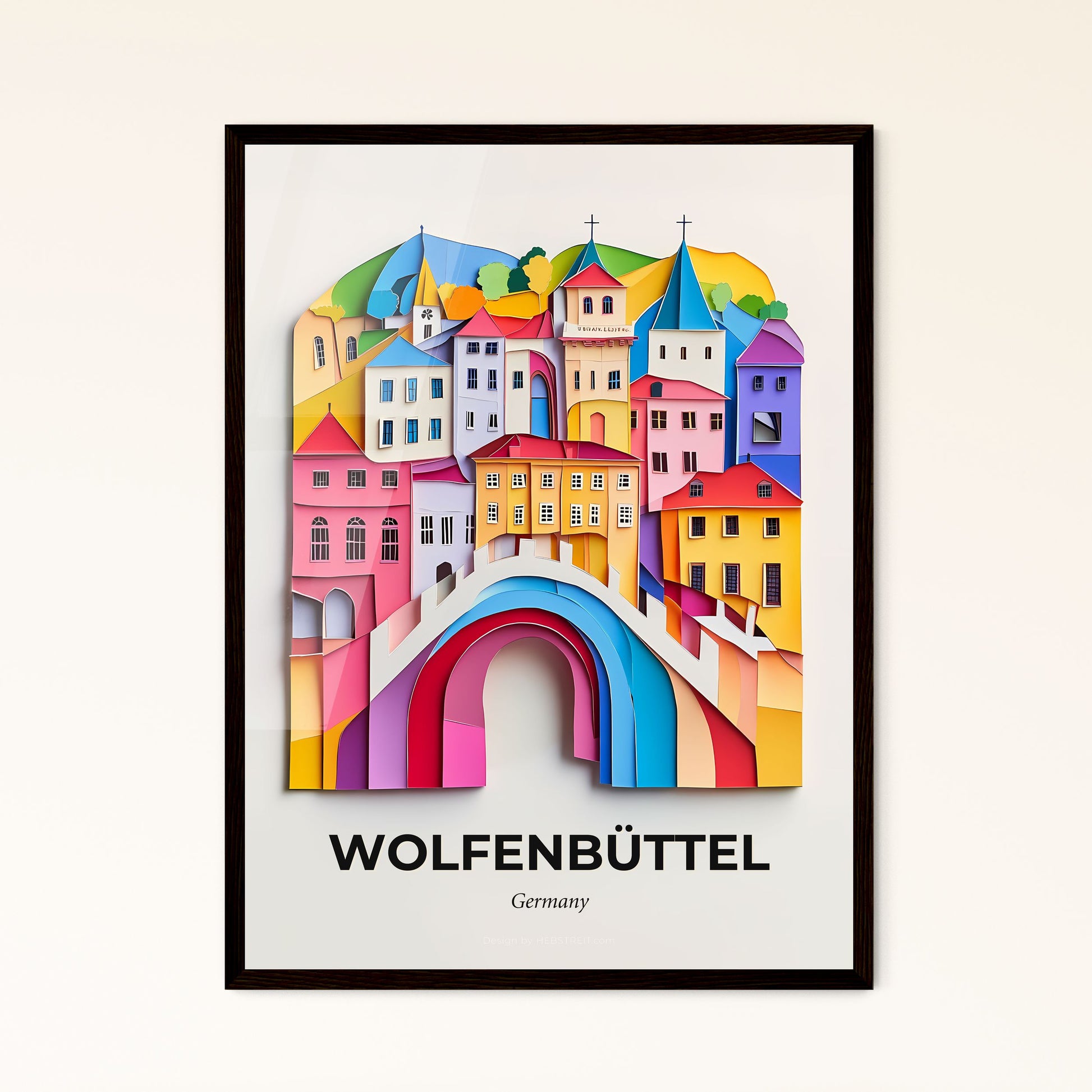 Vivid Wolfenbuttel, Germany - a colorful city with a rainbow bridge and a rainbow arch