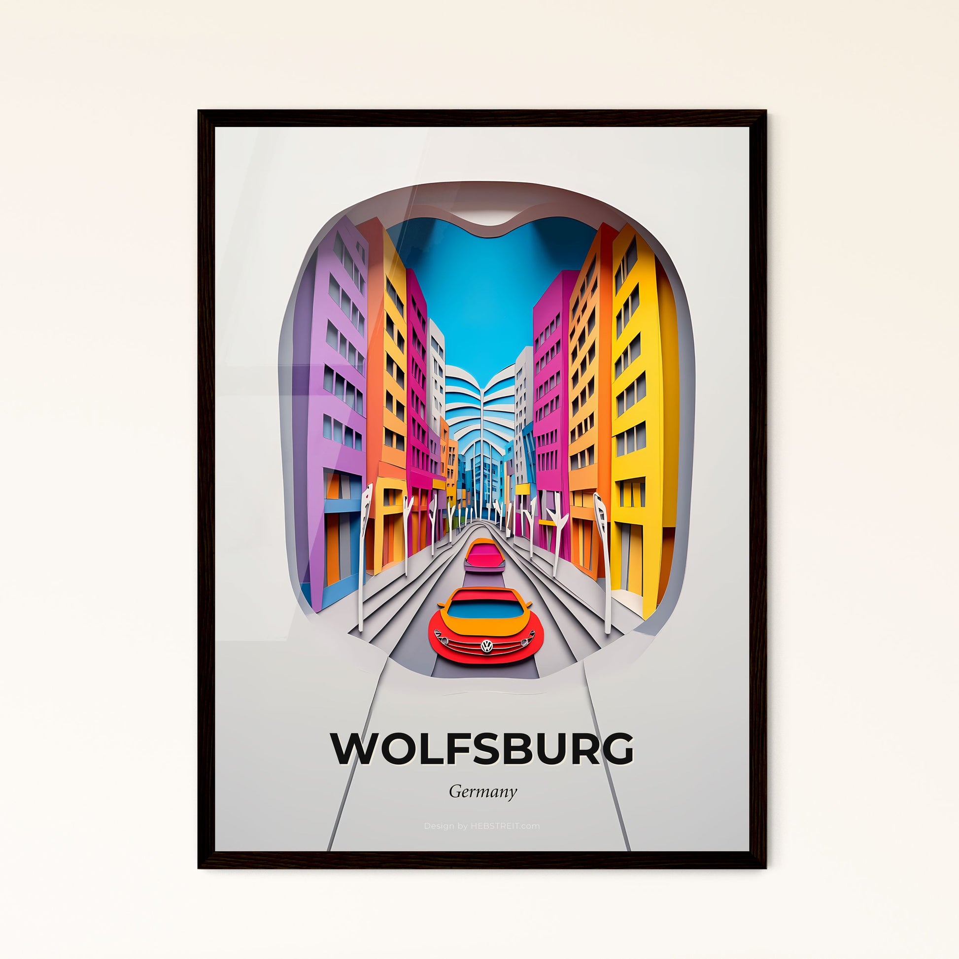 Vivid Wolfsburg, Germany - a car is parked in a colorful city