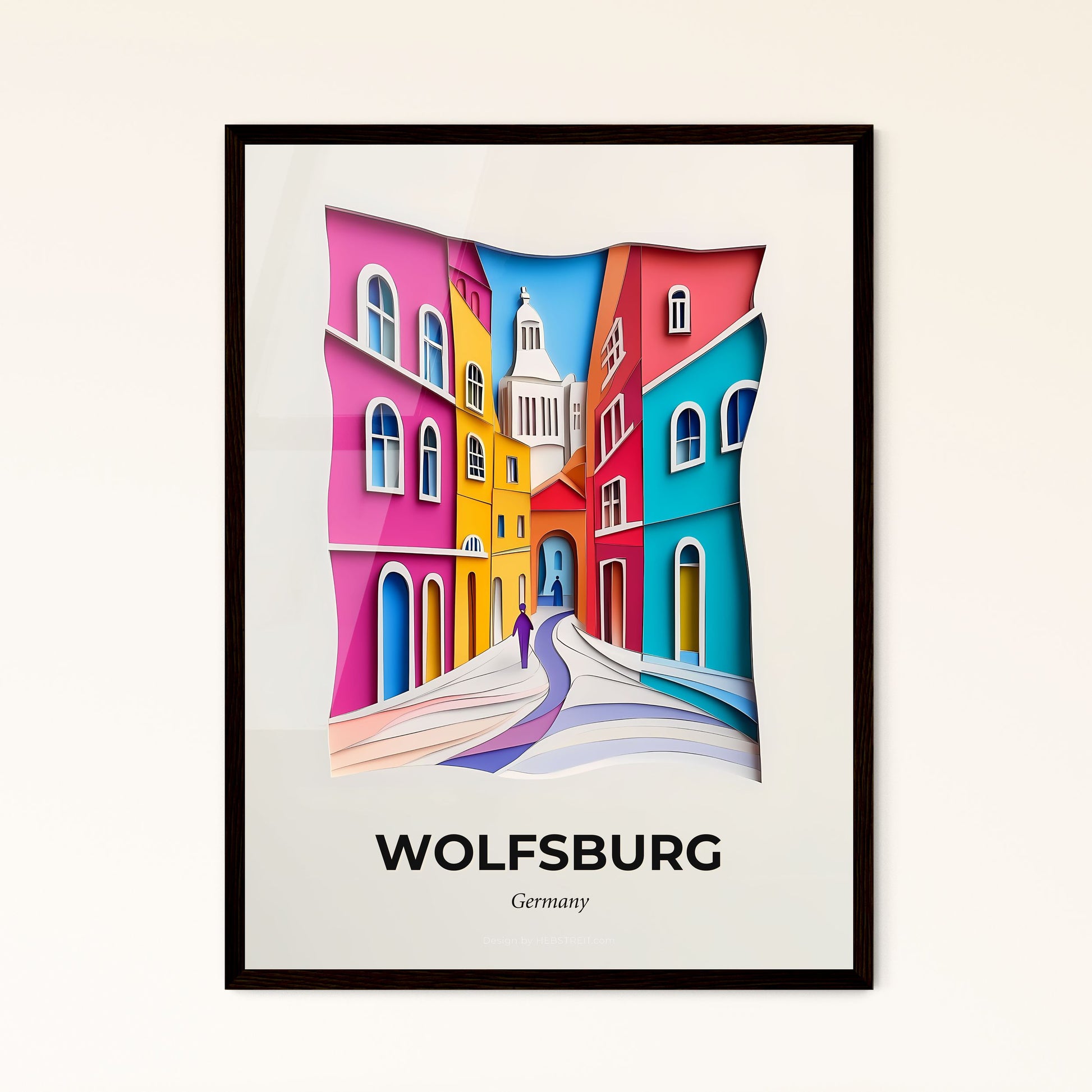 Vivid Wolfsburg, Germany - a paper cut of a city with a church