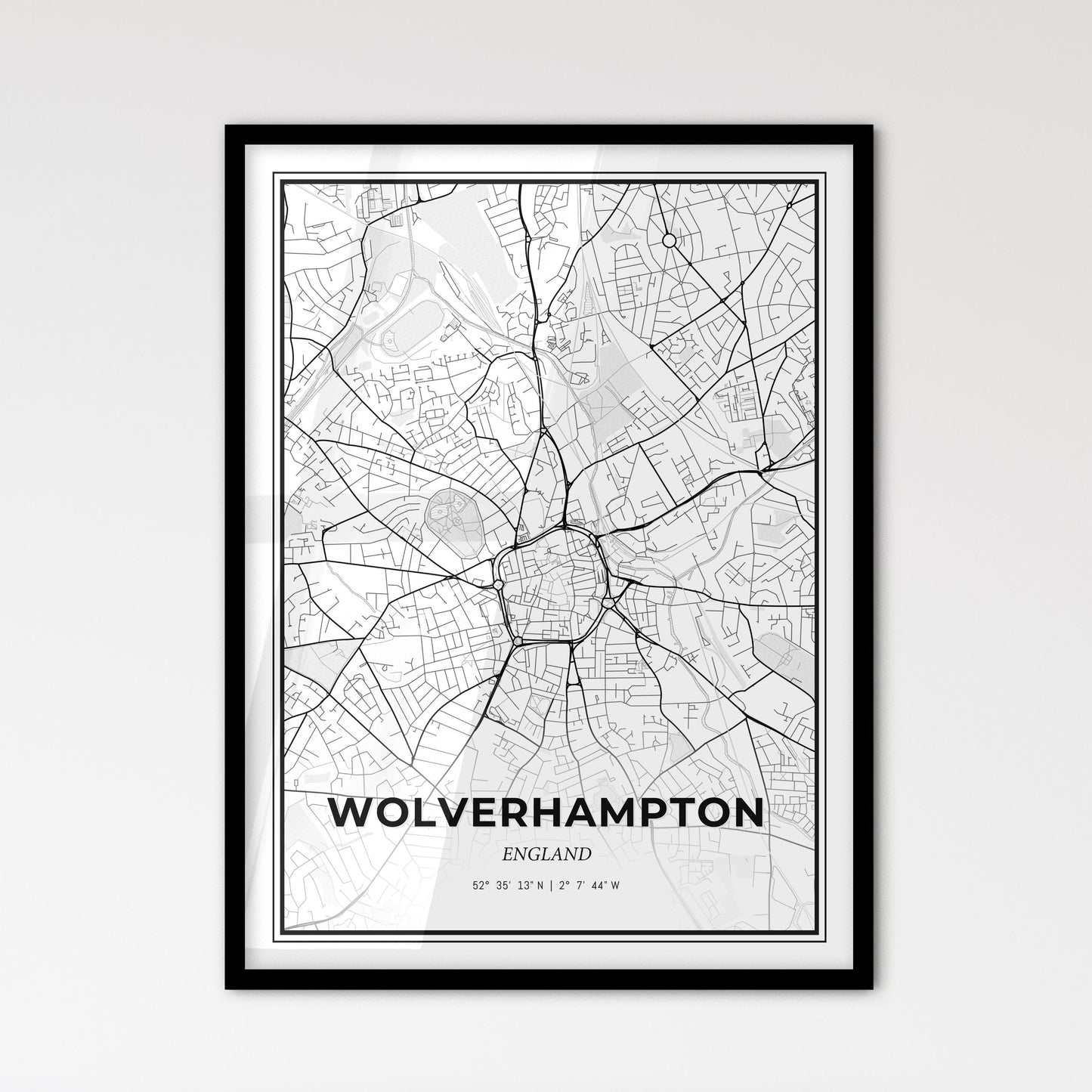 Wolverhampton England - Scandinavian Style City Map for Modern Home Decor