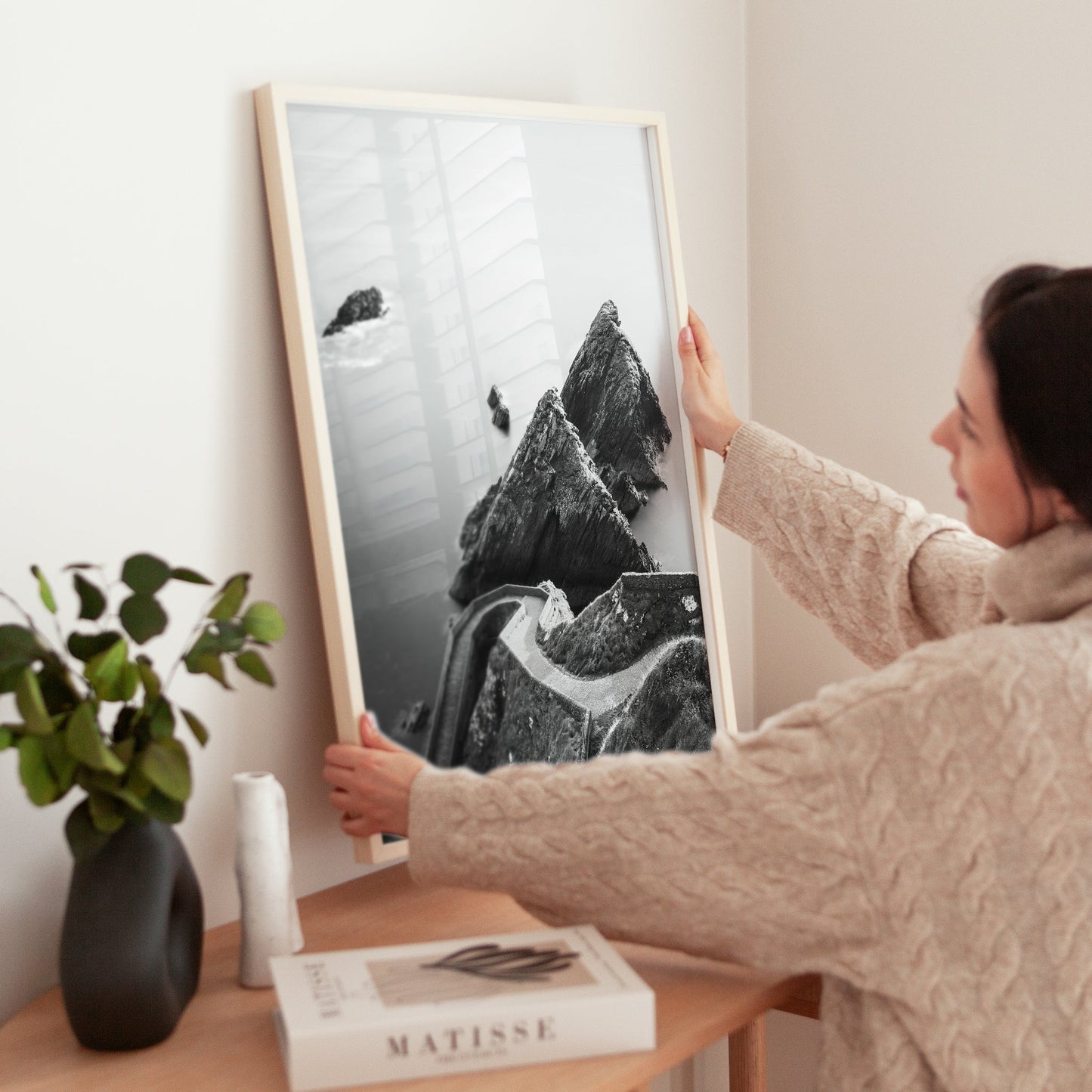 Dunquin Pier Wall Art Print – Black and White Coastal Landscape