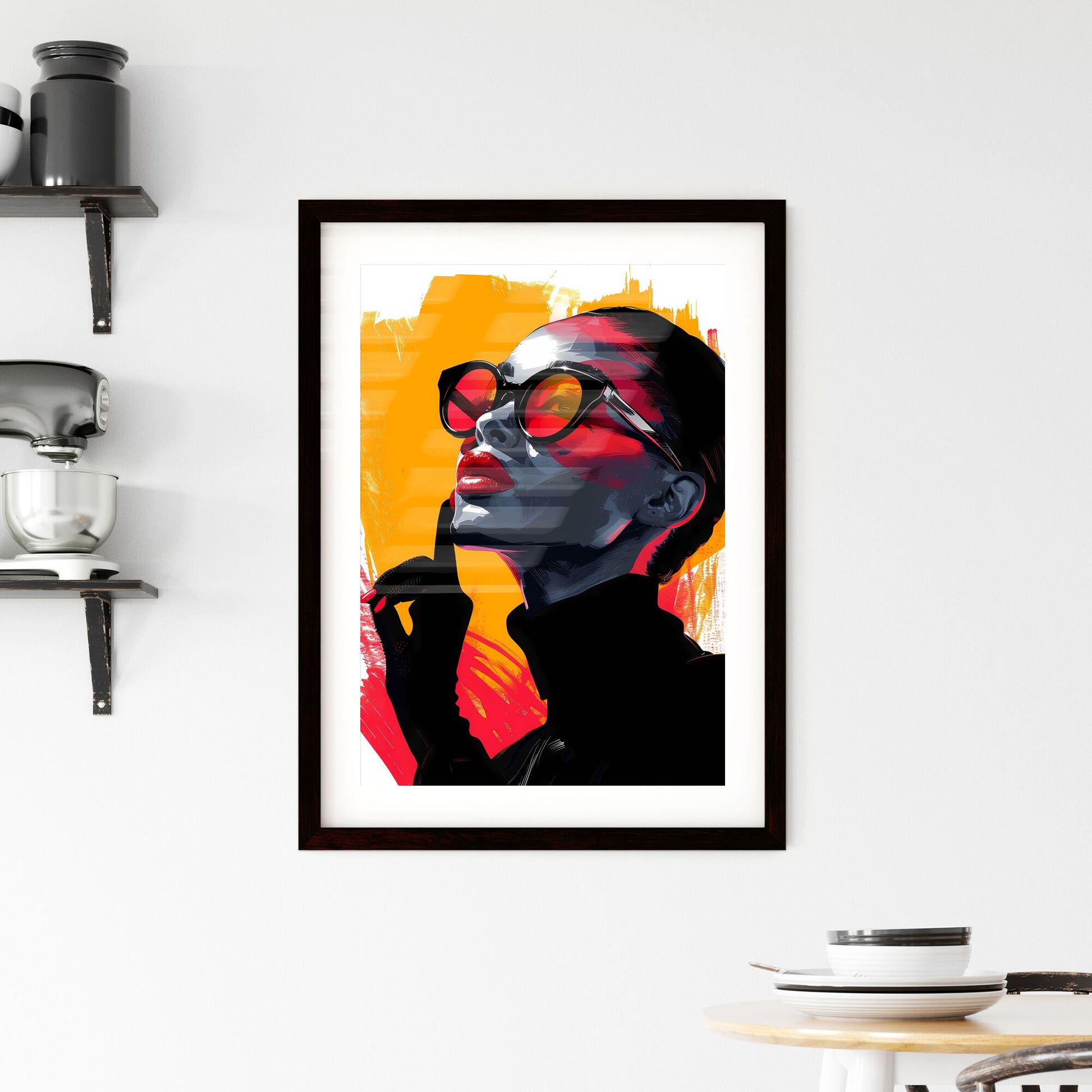 Bold Avant-Garde Print: Striking Black and White Portrait of a Confident Woman in Sunglasses and Turtleneck Default Title