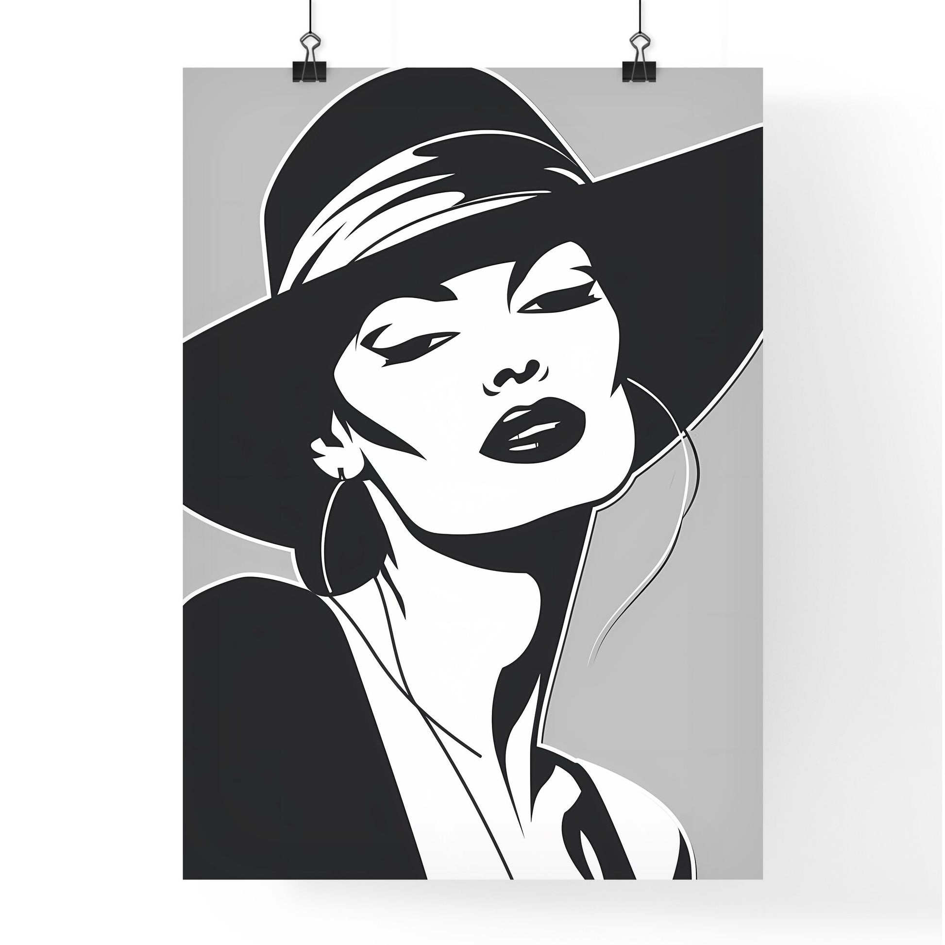 Art Deco Woman Silhouette Minimalism Retro Fashion Printable Wall Decor Black and White Line Art Poster Illustration Default Title