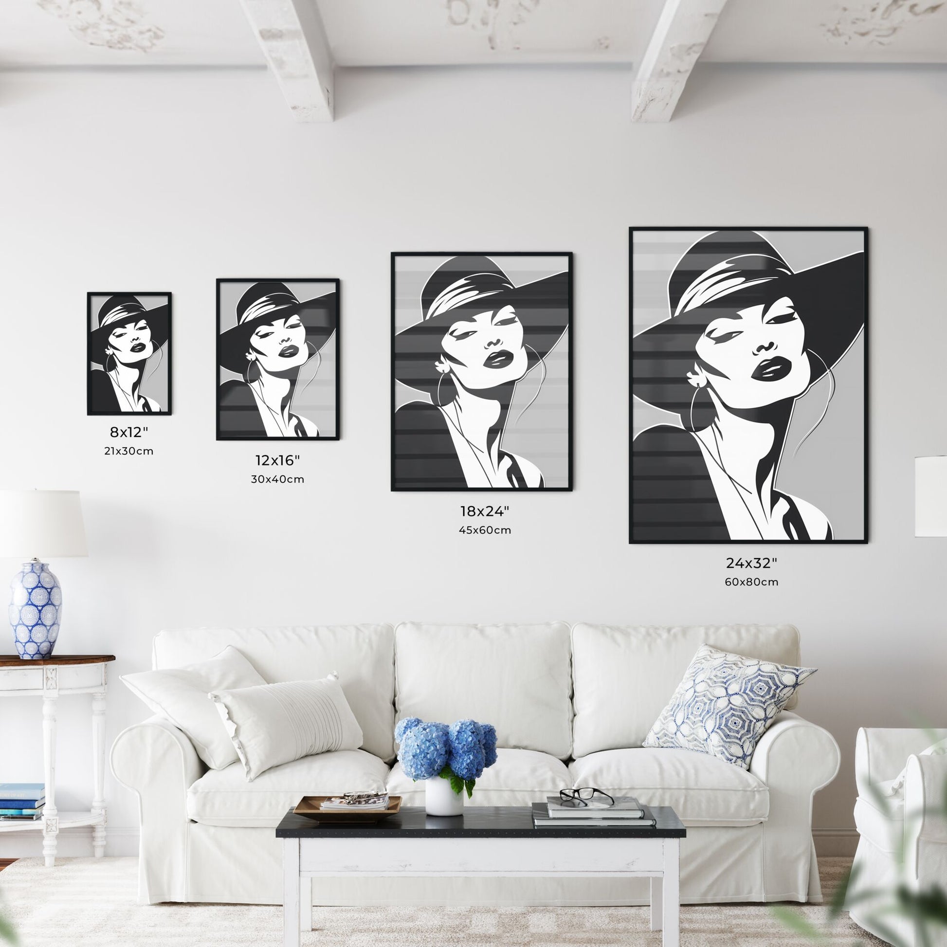 Art Deco Woman Silhouette Minimalism Retro Fashion Printable Wall Decor Black and White Line Art Poster Illustration Default Title