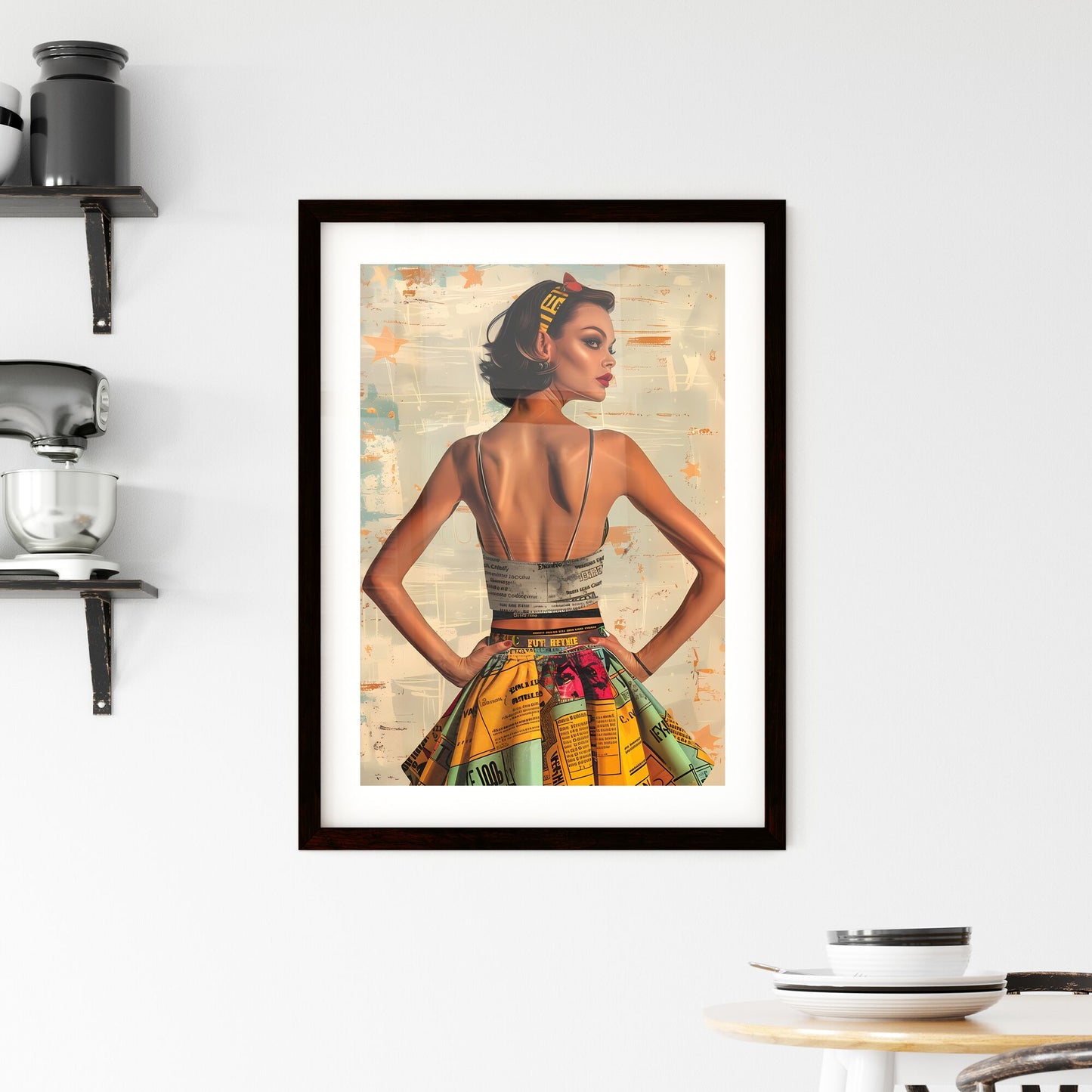 Abstract woman portrait in pop art style wearing a skirt, full body, colorful paint strokes Default Title