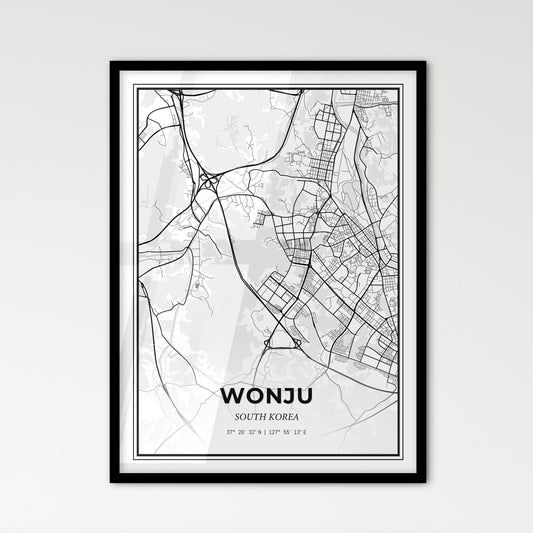 Wonju South Korea - Scandinavian Style City Map for Modern Home Decor