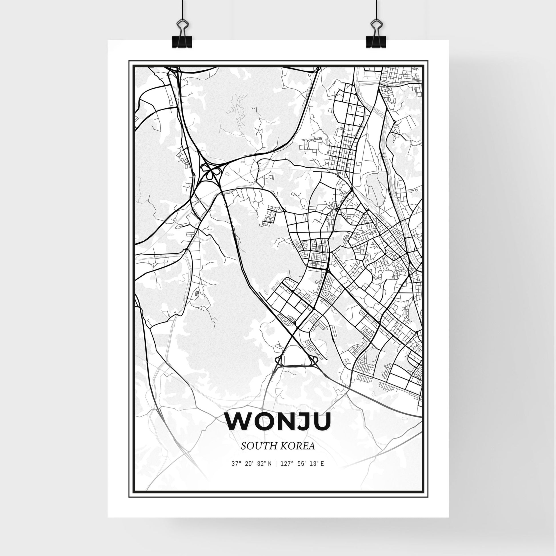 Wonju South Korea - Premium City Map Poster