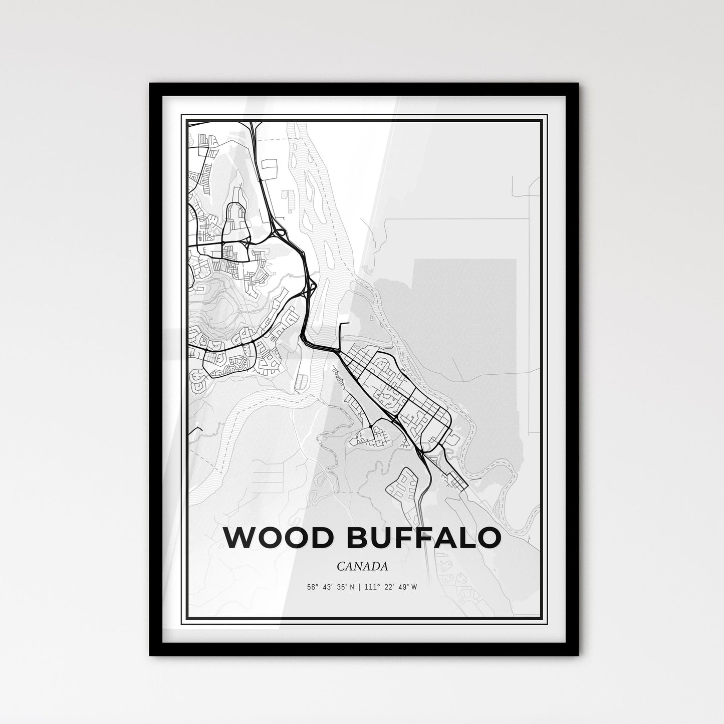 Wood Buffalo Canada - Scandinavian Style City Map for Modern Home Decor