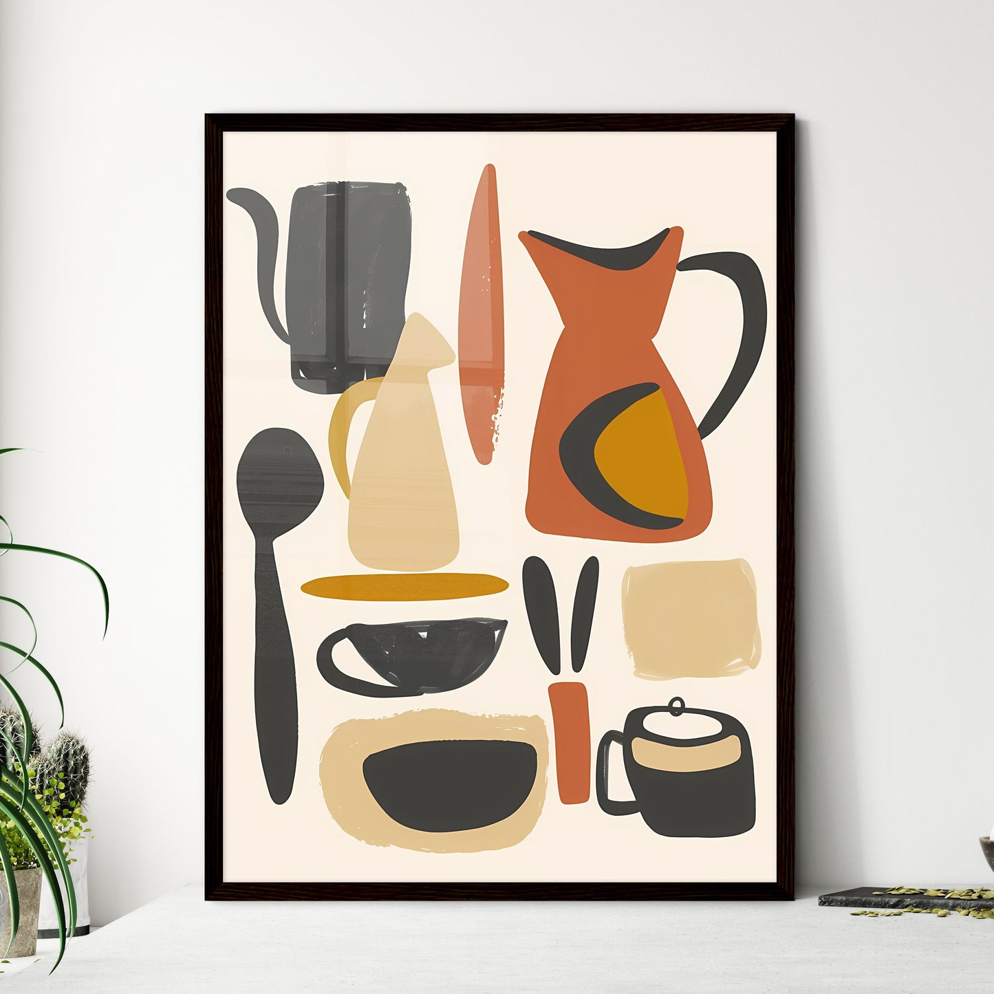 Hand Drawn Gouache Painting of Kitchen Utensils in Matisse Style with Soft Earthy Colors and Simple Minimalist Design Default Title
