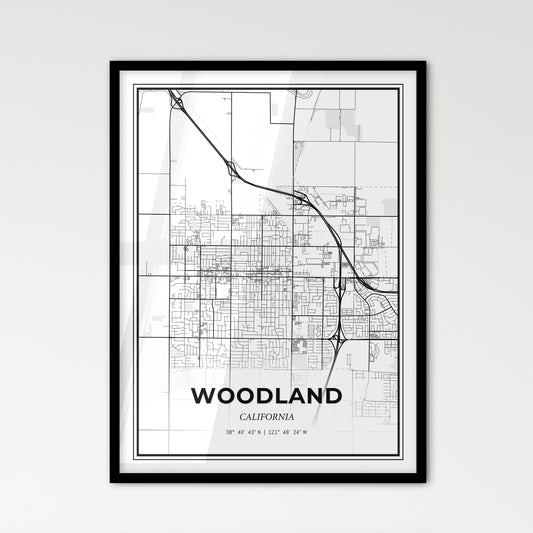 Woodland California - Scandinavian Style City Map for Modern Home Decor