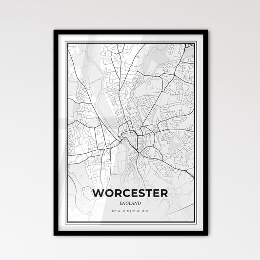 Worcester England - Scandinavian Style City Map for Modern Home Decor