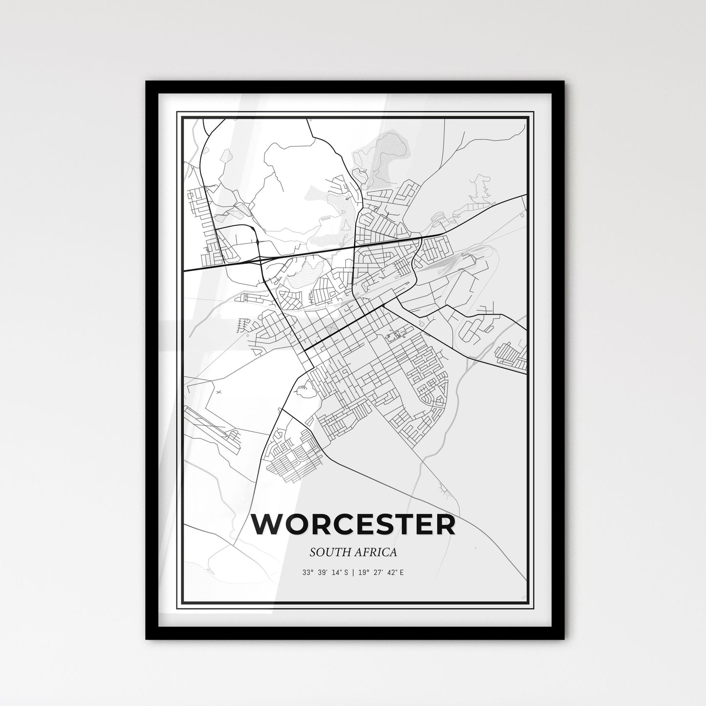 Worcester South Africa - Scandinavian Style City Map for Modern Home Decor