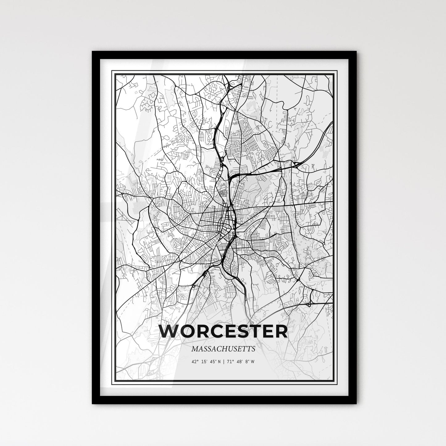 Worcester Massachusetts - Scandinavian Style City Map for Modern Home Decor