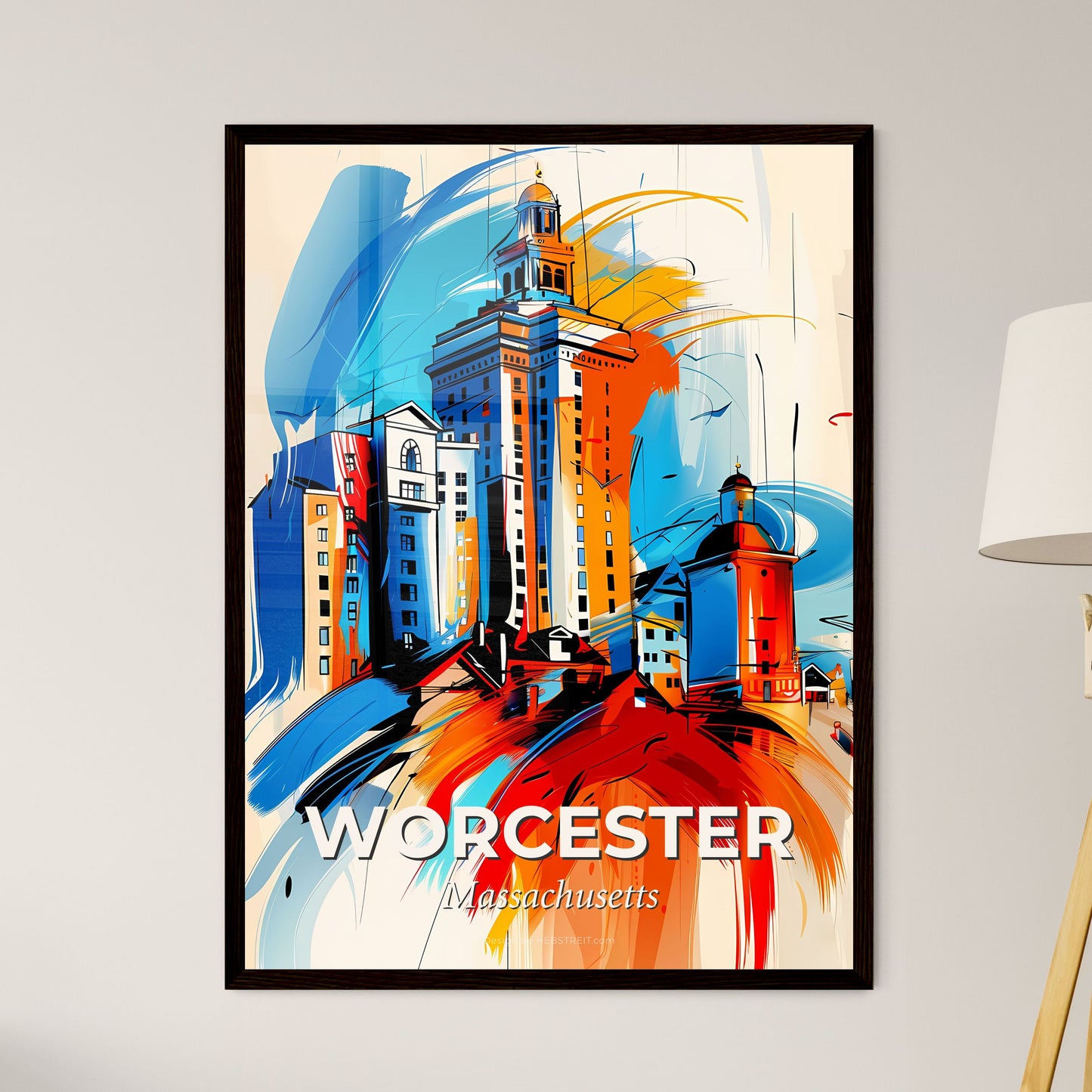 Vibrant Worcester, Massachusetts - A Colorful Painting Of A City