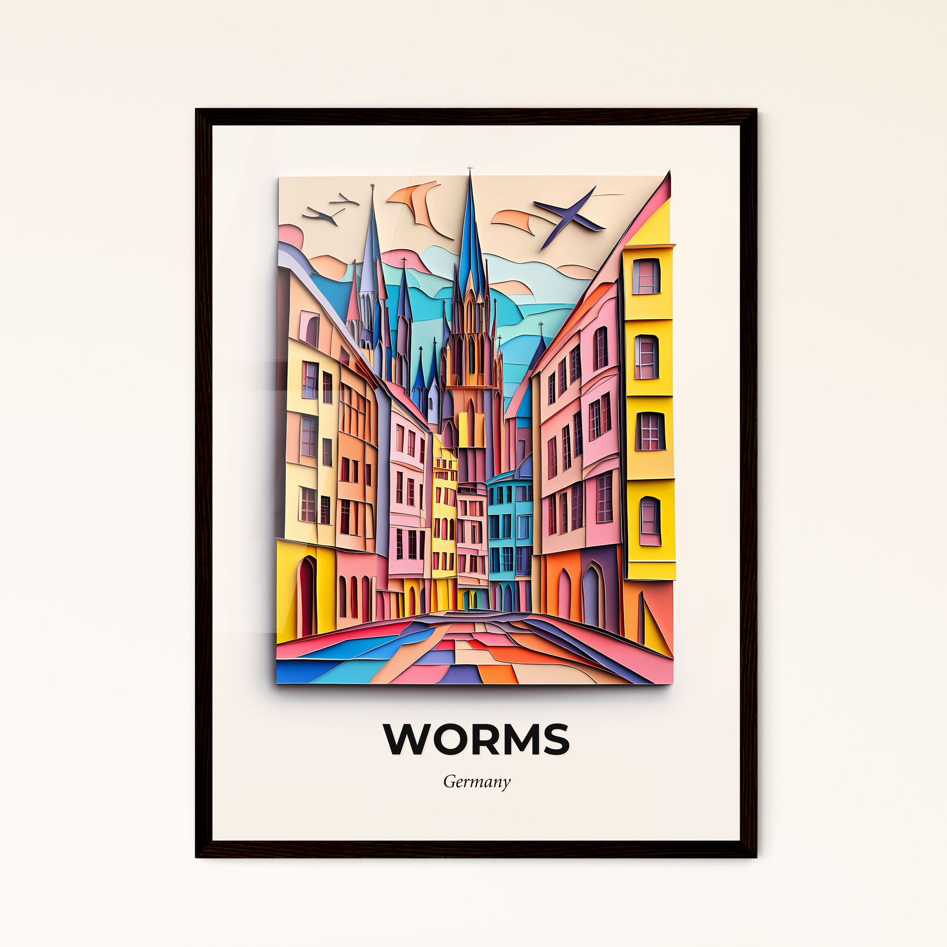 Vivid Worms, Germany - a painting of a city street with a church