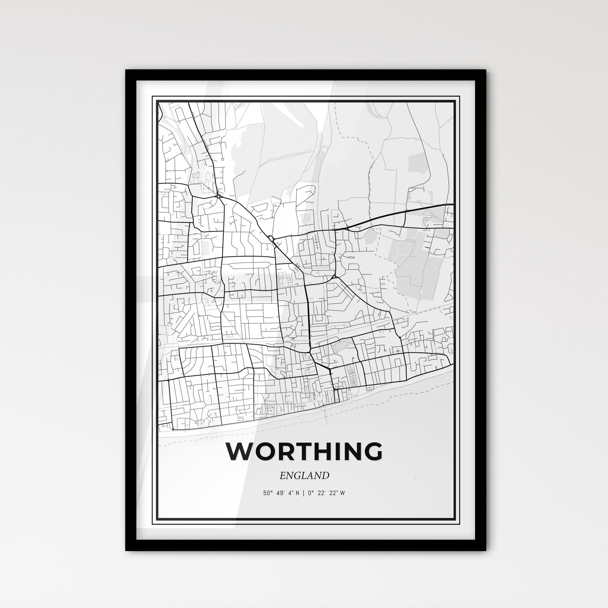 Worthing England - Scandinavian Style City Map for Modern Home Decor