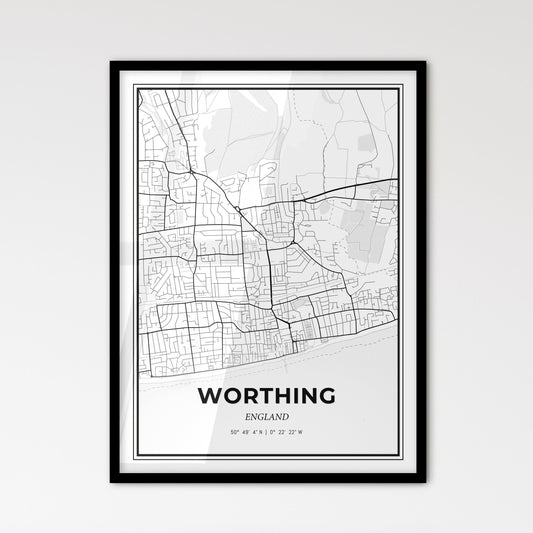 Worthing England - Scandinavian Style City Map for Modern Home Decor