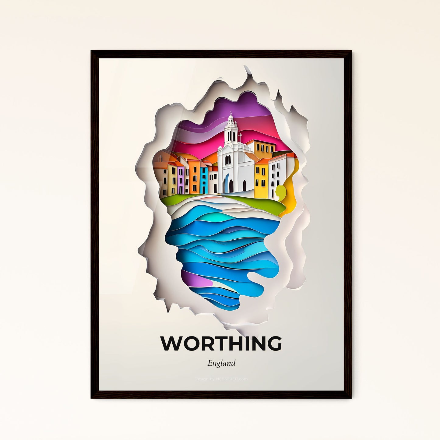 Vivid Worthing, England - a paper cut of a city with a river