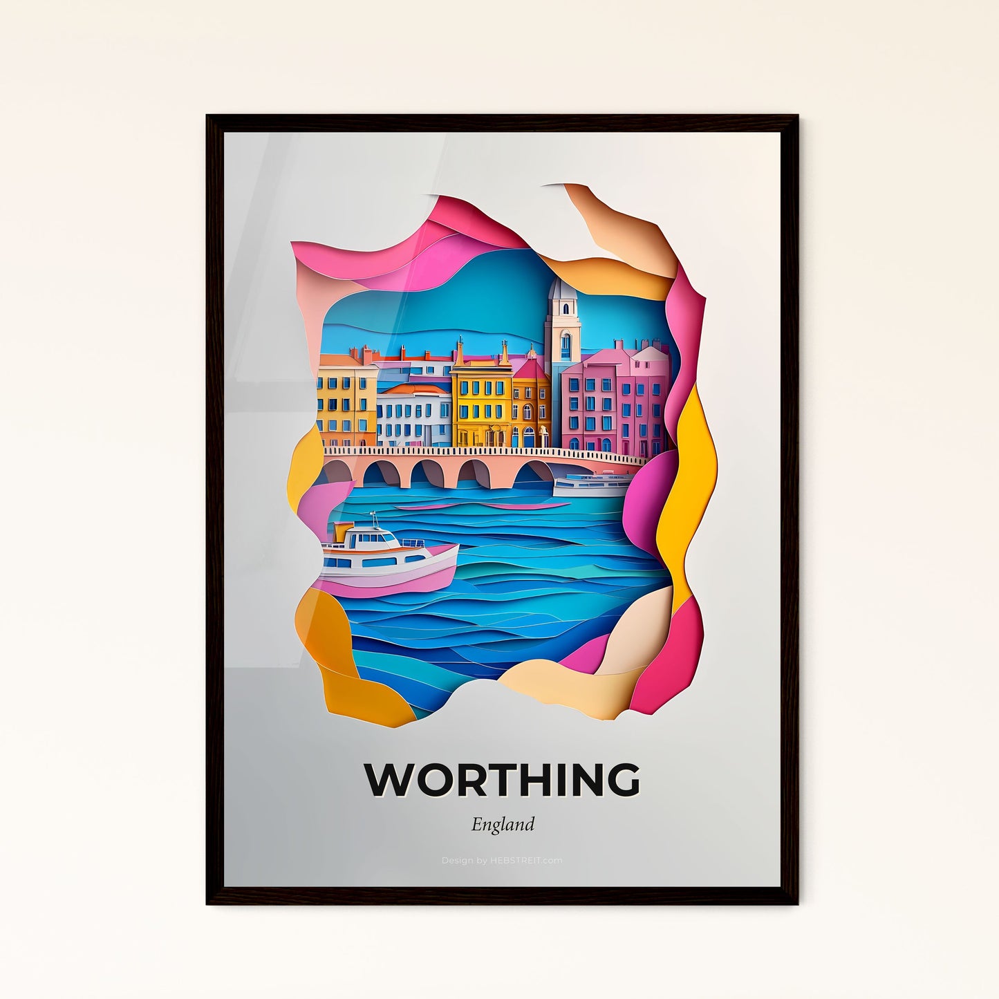 Vivid Worthing, England - a paper cut of a boat on a river