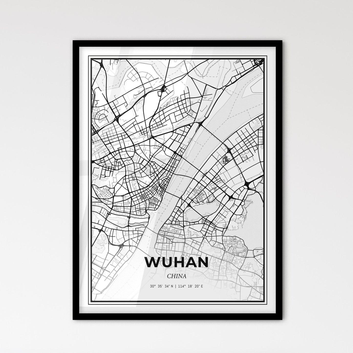 Wuhan China - Scandinavian Style City Map for Modern Home Decor