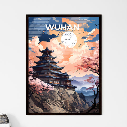 Vibrant Painting of Wuhan Skyline Featuring Hilltop Building, Trees, and Moonlit Night Default Title