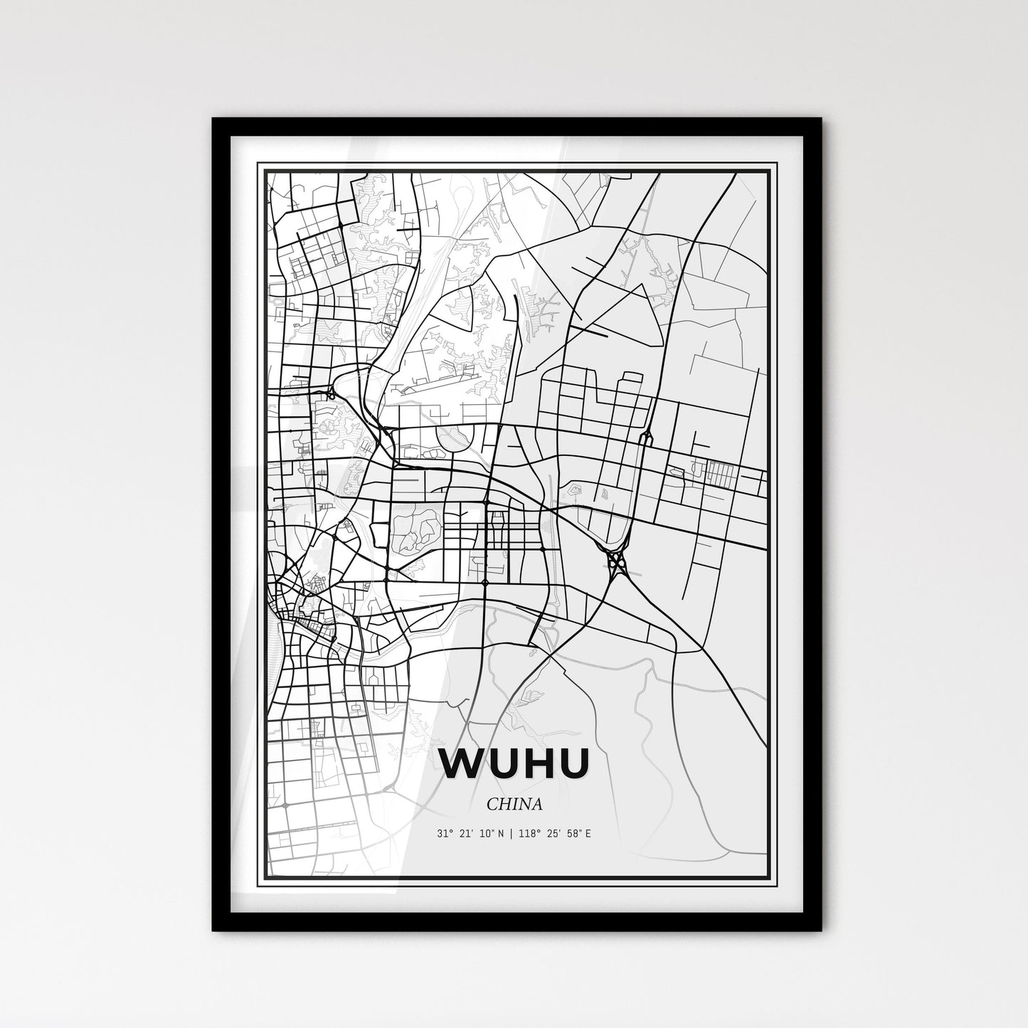 Wuhu China - Scandinavian Style City Map for Modern Home Decor