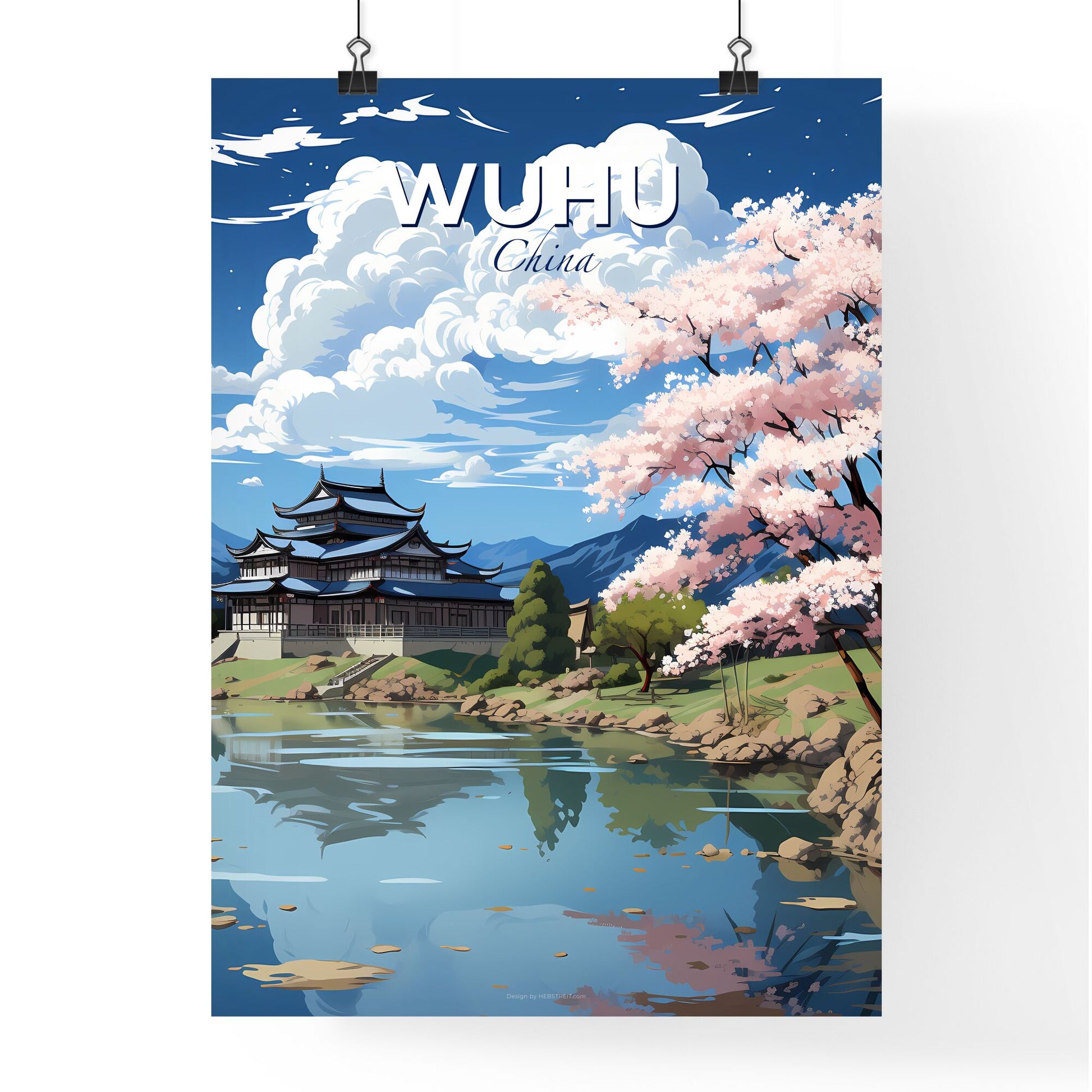 Artistic Painting of Wuhu City Skyline Building by the Lake Default Title