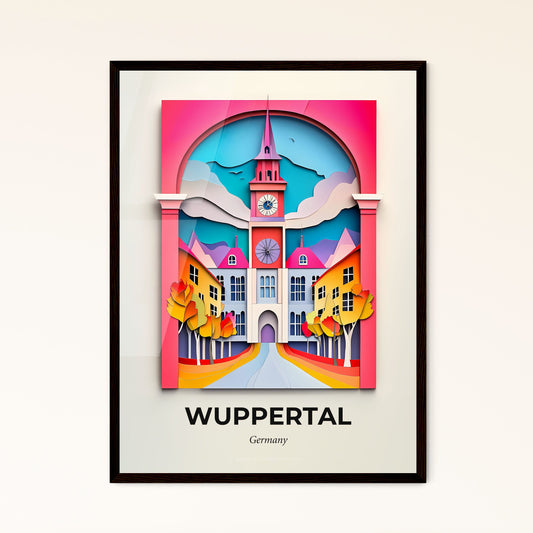 Vivid Wuppertal, Germany - a clock tower is shown in a paper cut style