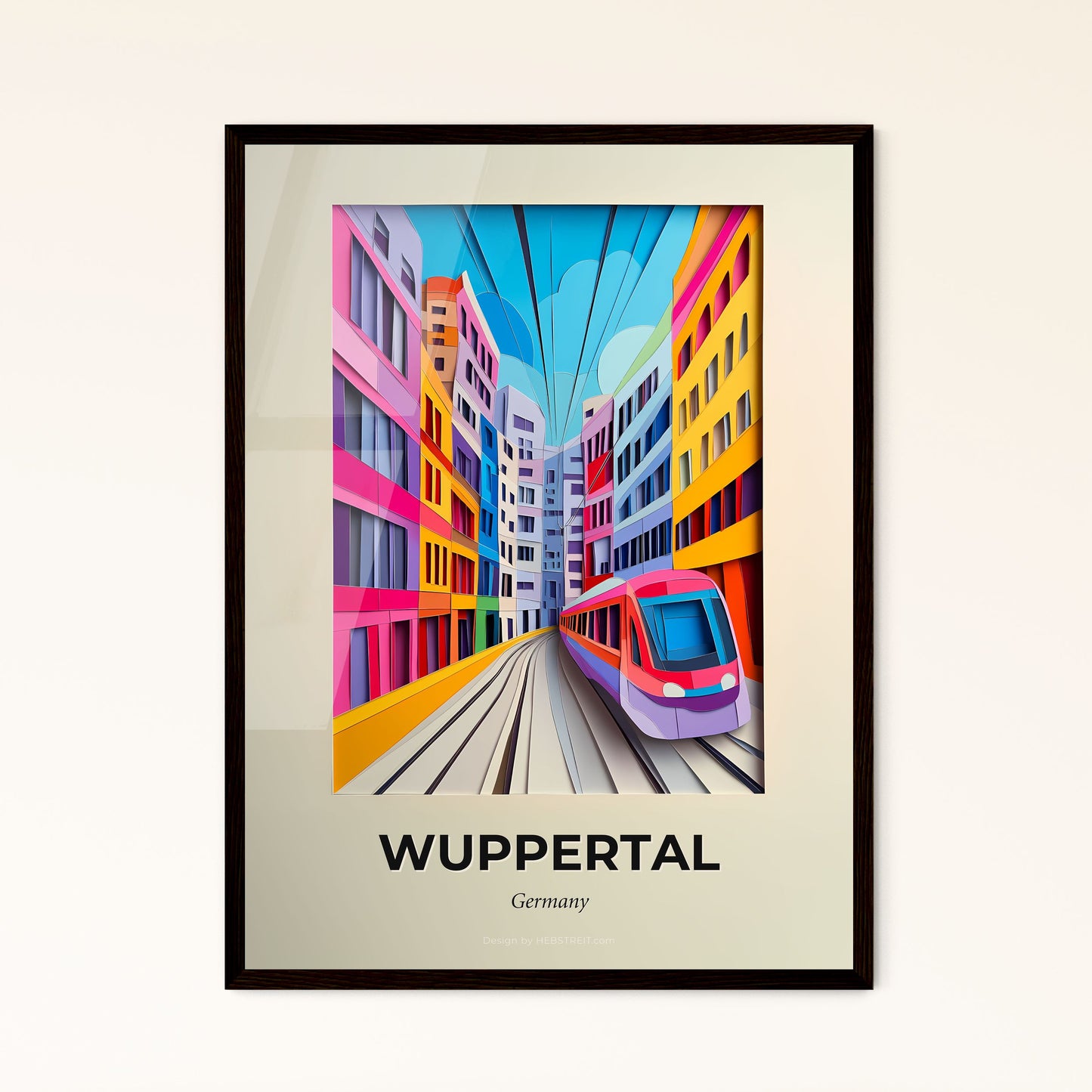 Vivid Wuppertal, Germany - a train traveling through a city next to tall buildings