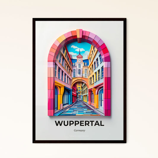 Vivid Wuppertal, Germany - a colorful picture of a street with a clock tower