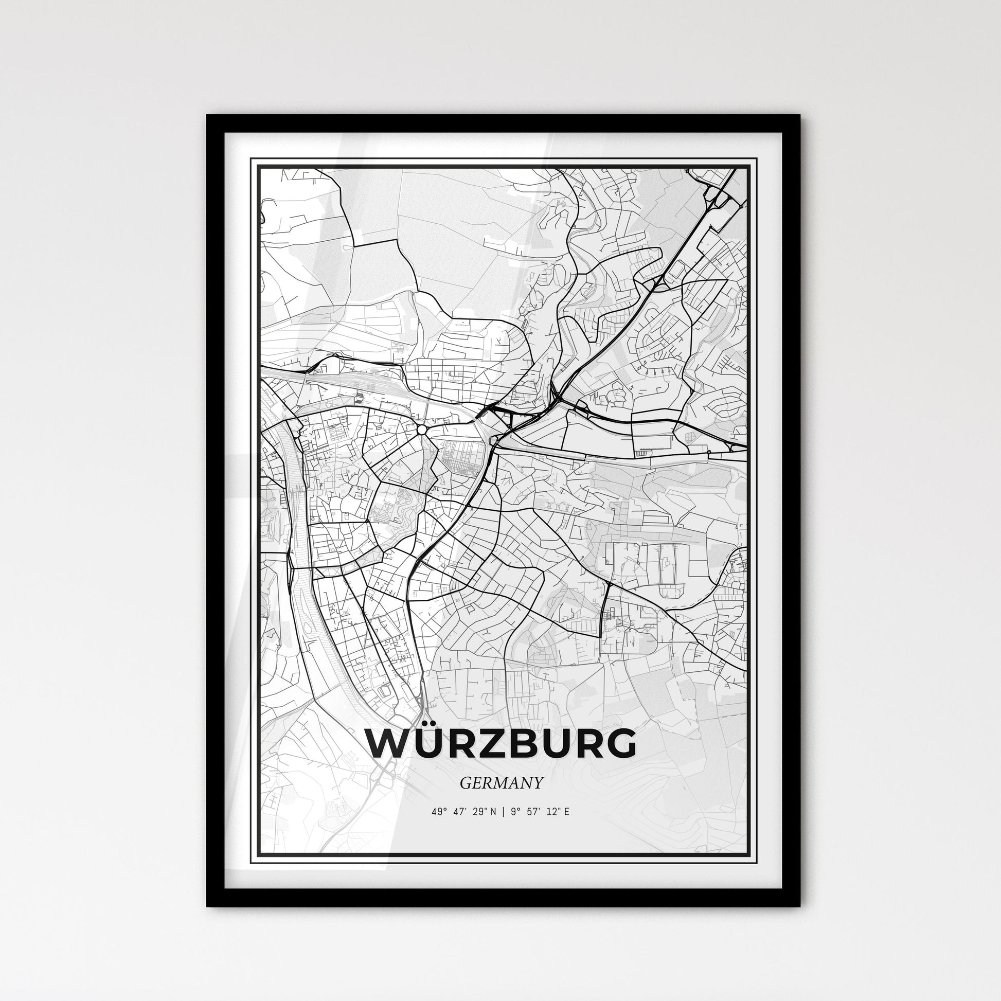 Wurzburg Germany - Scandinavian Style City Map for Modern Home Decor