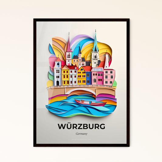 Vivid Wurzburg, Germany - a paper cut of a city with a boat