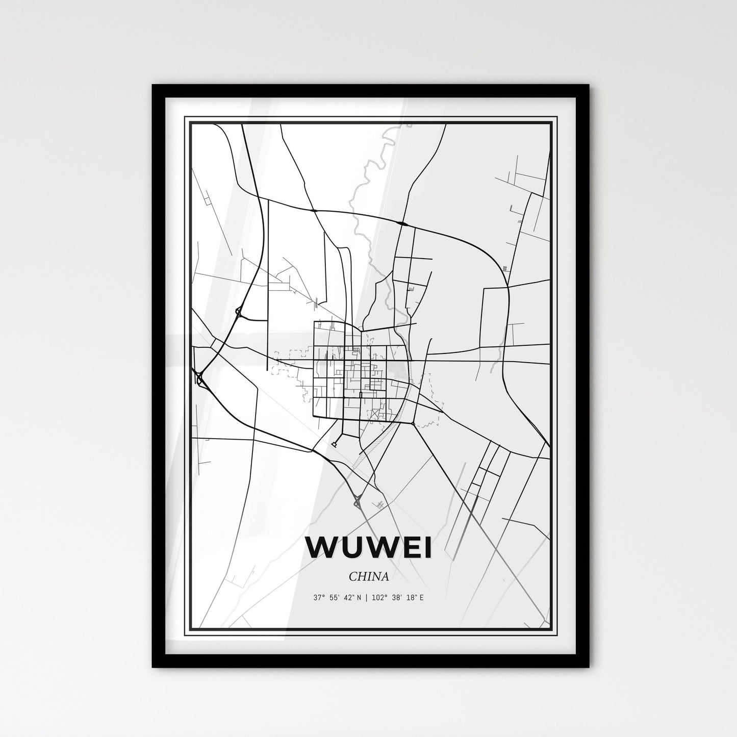 Wuwei China - Scandinavian Style City Map for Modern Home Decor